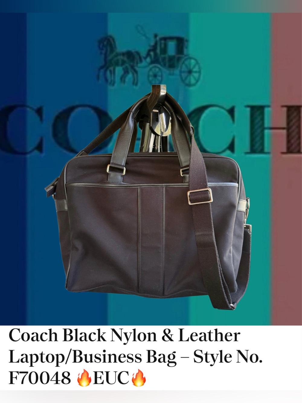 Coach Black Leather w/Nylon Laptop/Business Bag – Style No. F70048 🔥EUC🔥